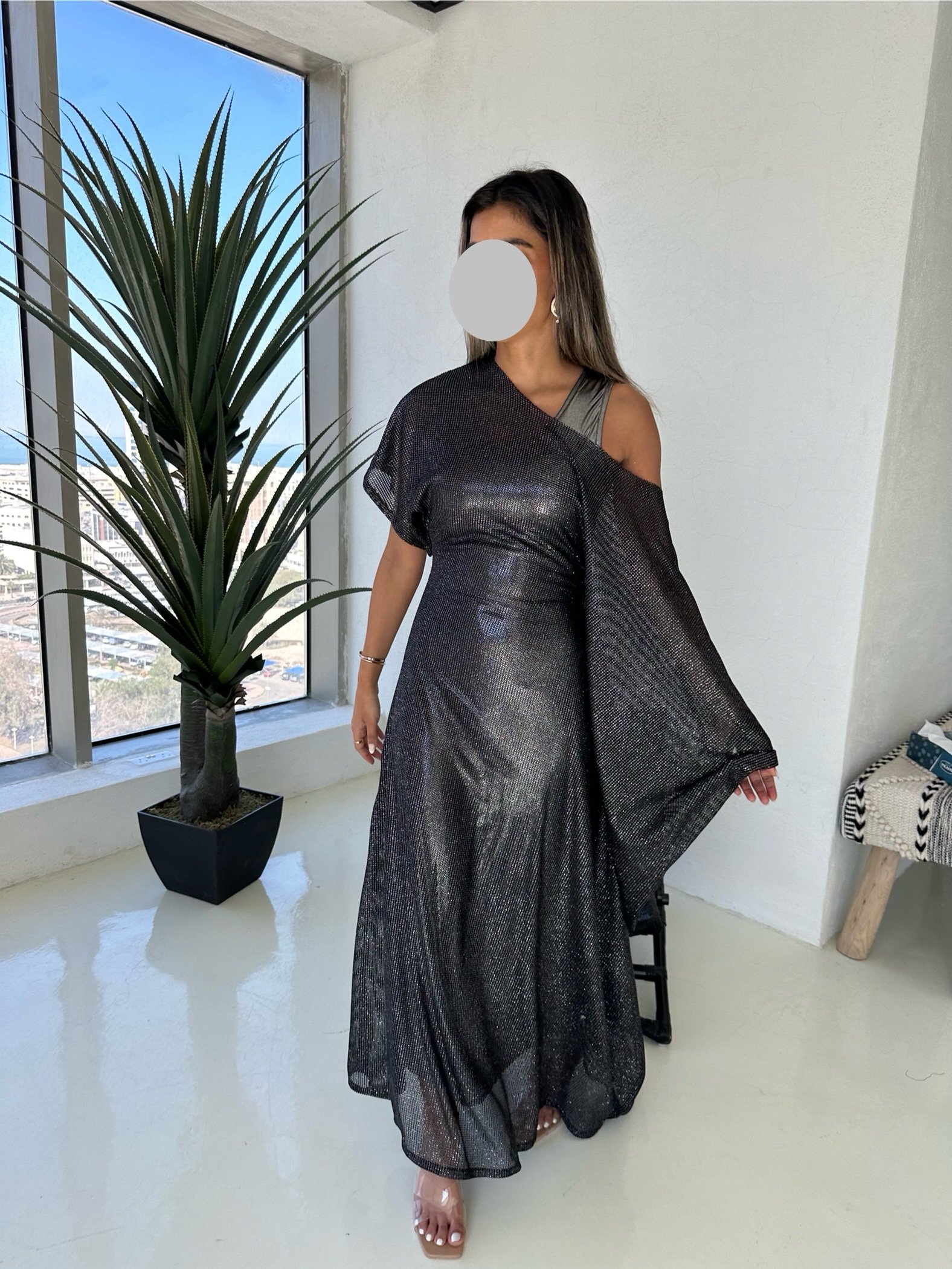 Black Mesh Draped Kaftan