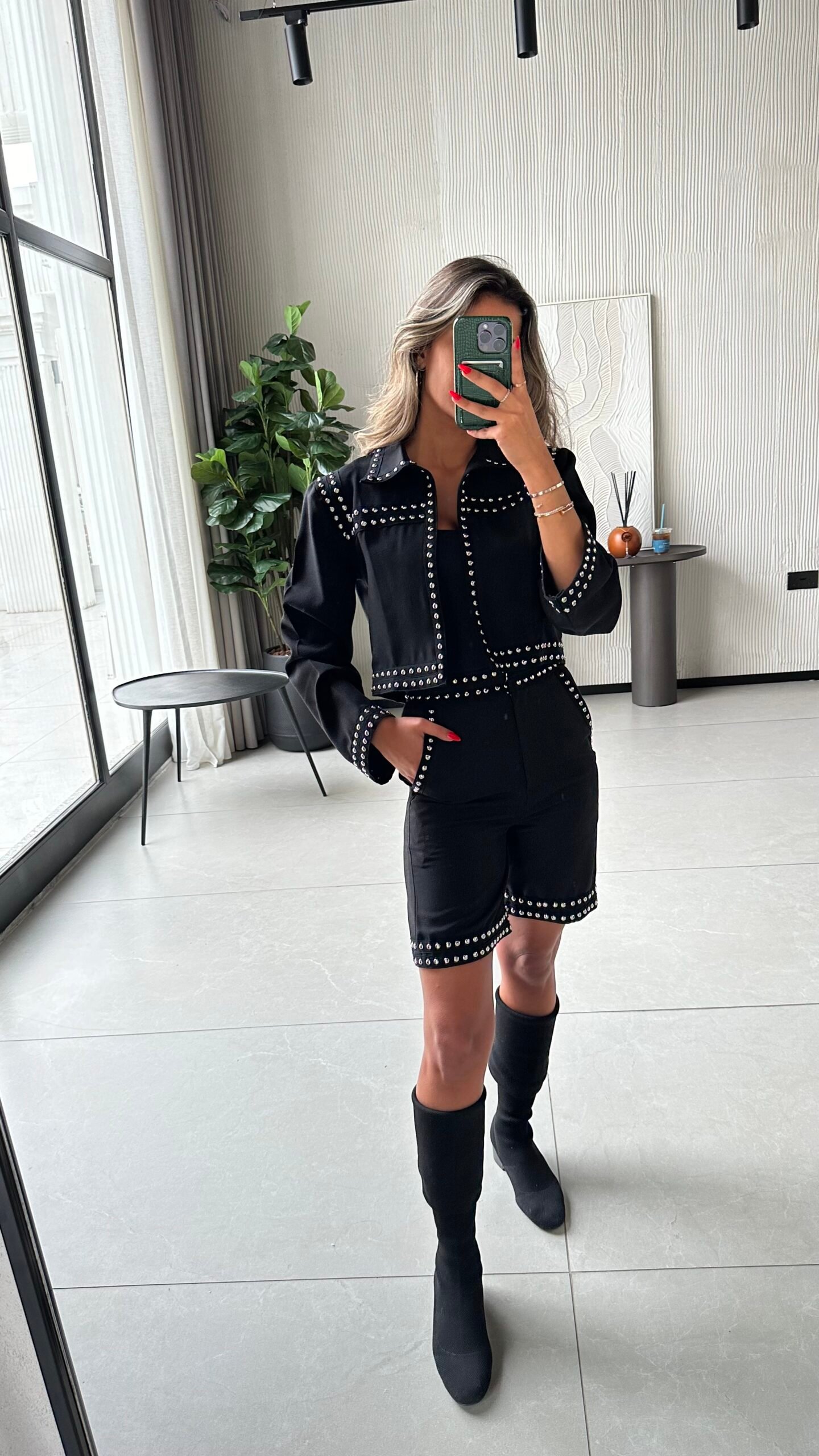 Studded Jacket & Shorts Set