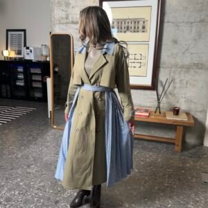 Plaid pleats trench coat