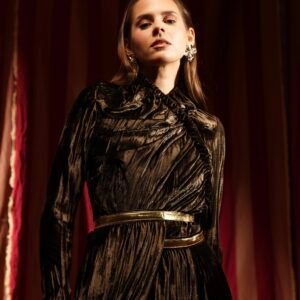 Alternative view of Golden wrinkled kaftan